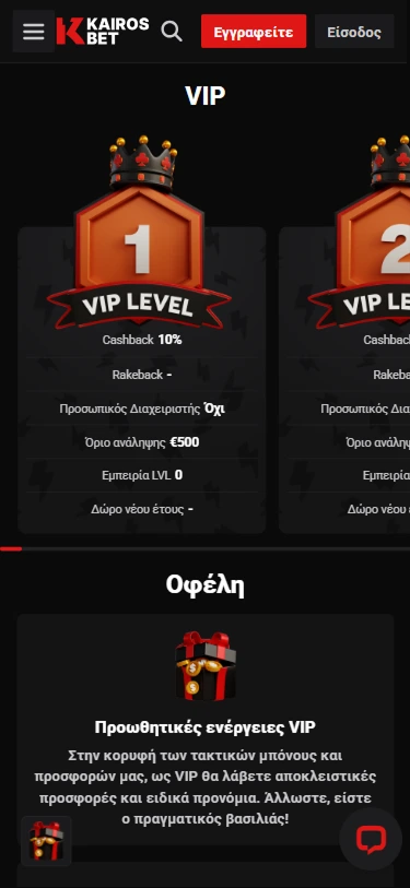 Kairosbet VIP επίπεδα με cashback και αποκλειστικές προσφορές